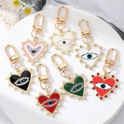 Rainbow Pearl Heart Evil Eye Couple Keychain For Friend Lovers Gift Blue Eye Bag Car Airpods Box Keyring Valentines Day