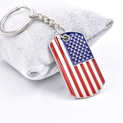 American Flag Independence Day Alloy Keychain Red White Blue Flag Color USA Flag Keychain