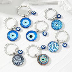 Round Flower Blue Evil Eye Hand Hamsa Keychain For Women Men New Boho Time Gem Turkish Lucky Eye Fatima Hand Bag Box Car