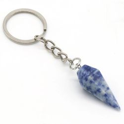 Natural Semi precious Stone Key Chain Cone Shape Tiger Eye Stone Rose Quartz Blue Turquoise for DIY Jewelry Making