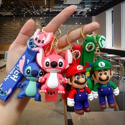 27 Styles Super Mario&Stitch Disney Keychain Mario Bros Sanrio Hello Kitty&Kuromi Action Figure Model Cartoon Bag Doll