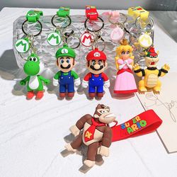 Super Mario Bros 3D Cartoon Keychain Accesorios Schoolbag Pendant Key Bag Decoration Collection Ornament Toys