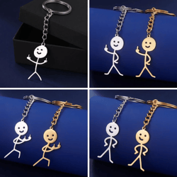 Teamer Funny Fuxk You Middle Finger Stickman Keychain 2023 Cute Trend School Bag Car Key Pendant Couple New Trinket Gift