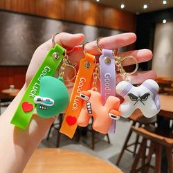 Cute and funny three dimensional letter keychain English car bag small gift, boy and girl couple keychain