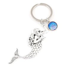 Romantic Mermaid Dreaming Of The Sea Keychain Blue Fish Scales Pendant Keyring For Women Gift Jewelry