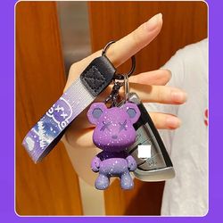 Resin Attractive Starry Cute Bear Keychain With Strap Bear Car Key Keyring Bag Backpack Key Chain Pendant Gift