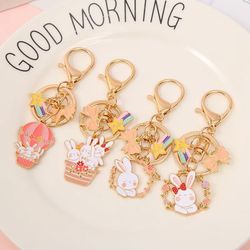Cute Animal Keychain Rabbit Key Ring Enamel Key Chains Jewelry Car Keyholder Schoolbags Back bag keyrings for Boys Girls