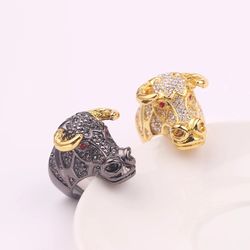 2021 New Hot Hip Hop Animal Bull Ring Iced Out Micro Mens Jewelry Rapper Rock Party Punk Gift Black/Gold Color