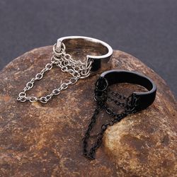 Punk Multi Layer Tassels Chain Ring Black & Silver Color Ring For Man Women Hip hop Rock Gothic Jewelry Nightclub Pub