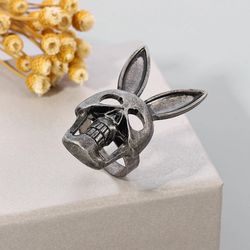New Punk Rabbit Skull Ring Vintage Charm Animal Rabbit Skeleton Gothic Adjustable Ring 2 Size For Man Women Nightclub