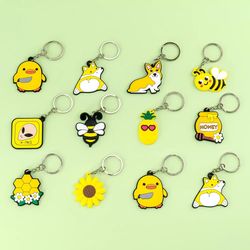 Yellow Keychain Accessories Cute Duck Bee Sunflower Keyring Kawaii Women Jewelry Girl Handbag Pendant Friends