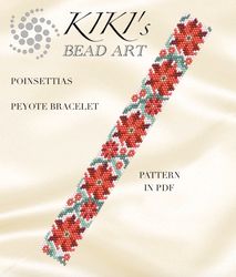 Poinsettias peyote bracelet pattern, peyote pattern design For Christmas in PDF - instant download