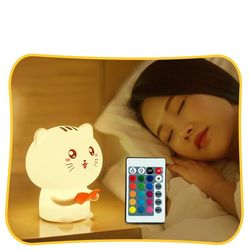 LED Cat Night Light, Recording message cat silicone pat light, Bedroom Bedside Lamp for Children Baby Gift, Color Change