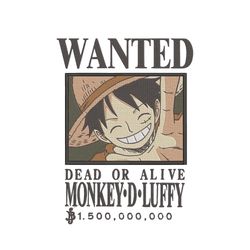 Bounty Luffy embroidery design, One piece embroidery, Anime design
