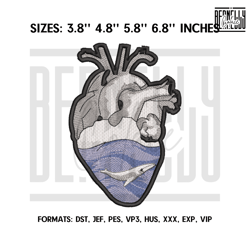 Heart With A Whale In Ocean Embroidery Design, Machine embroidery 119
