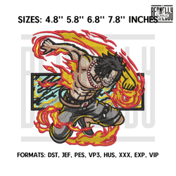 Portgas D Ace Embroidery Design File, One Piece Anime342