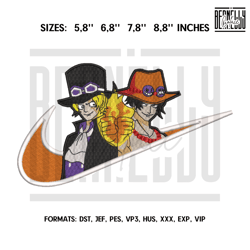 Sabo and Ace Embroidery Design File, One Piece Anime E373