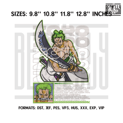 Zoro poster Embroidery Design File, One Piece Anime Emb627
