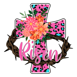 Floral Cross He Is Risen Christian Easter Png Sublimation