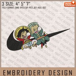 Luffy And Zoro Nike Embroidery Files, Nike Embroidery, One Piece, Anime Inspired Embroidery Design, 176