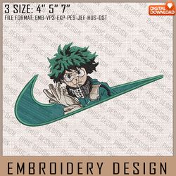Midoriya Nike Embroidery Files, Nike Embroidery, My Hero Academia, Anime Inspired Embroidery Design210