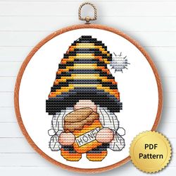 Summer Bee Gnome Cross Stitch Pattern