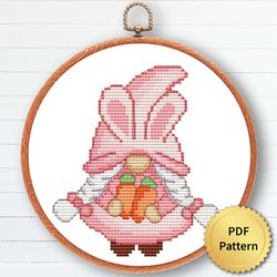 Easter Gnome Cross Stitch Pattern, Easy Gnome Easter Ornaments Embroidery, Counted Chart