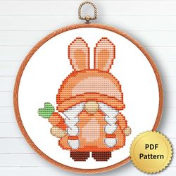Easter Gnome Cross Stitch Pattern, Easy Gnome Easter Ornaments Embroidery, Counted Chart 2