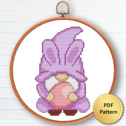 Easter Gnome Cross Stitch Pattern, Easy Gnome Easter Ornaments Embroidery, Counted Chart 3
