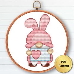 Easter Gnome Cross Stitch Pattern, Easy Gnome Easter Ornaments Embroidery, Counted Chart 4