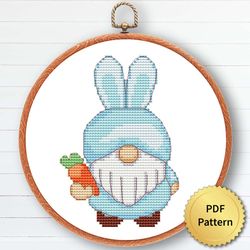Easter Gnome Cross Stitch Pattern, Easy Gnome Easter Ornaments Embroidery, Counted Chart 5
