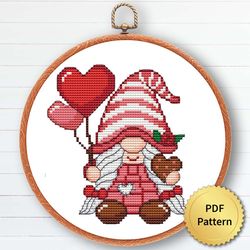 Love Gnome Cross Stitch Pattern, Easy Cute Valentine's Day Gnome Ornaments Embroidery, Counted Chart 4 of 6