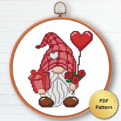 Love Gnome Cross Stitch Pattern, Easy Cute Valentine's Day Gnome Ornaments Embroidery, Counted Chart 5 of 6