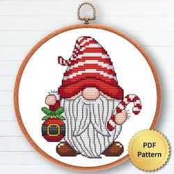 Christmas Gnome Cross Stitch Pattern, Easy Cute Gnome Ornaments Embroidery, Counted Cross Stitch Chart. 1 of 6