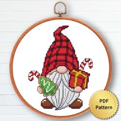 Christmas Gnome Cross Stitch Pattern, Easy Cute Gnome Ornaments Embroidery, Counted Cross Stitch Chart. 2 of 6
