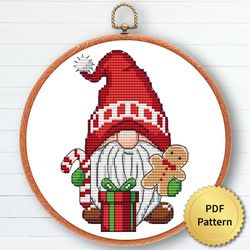 Christmas Gnome Cross Stitch Pattern, Easy Cute Gnome Ornaments Embroidery, Counted Cross Stitch Chart. 3 of 6