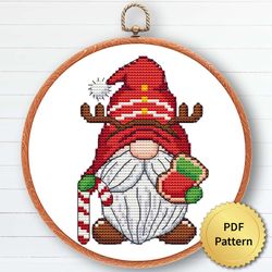 Christmas Gnome Cross Stitch Pattern, Easy Cute Gnome Ornaments Embroidery, Counted Cross Stitch Chart. 4 of 6