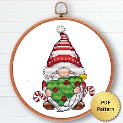 Christmas Gnome Cross Stitch Pattern, Easy Cute Gnome Ornaments Embroidery, Counted Cross Stitch Chart. 5 of 6