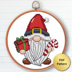 Christmas Gnome Cross Stitch Pattern, Easy Cute Gnome Ornaments Embroidery, Counted Cross Stitch Chart. 6 of 6