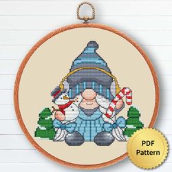 Blue Christmas Gnome Cross Stitch Pattern, Easy Cute Gnome Ornaments Embroidery, Counted Cross Stitch Chart. 6 of 6