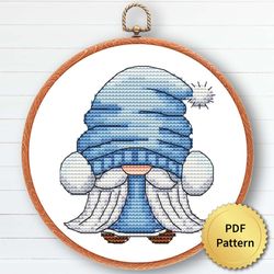 Blue Christmas Gnome Cross Stitch Pattern, Easy Cute Gnome Ornaments Embroidery, Counted Cross Stitch Chart. 4 of 9