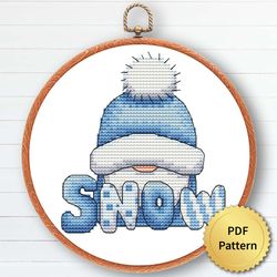 Blue Christmas Gnome Cross Stitch Pattern, Easy Cute Gnome Ornaments Embroidery, Counted Cross Stitch Chart. 7 of 9