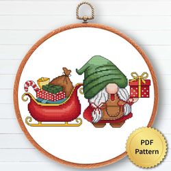 Christmas Gnome Cross Stitch Pattern, Easy Cute Gnome Ornaments Embroidery, Counted Cross Stitch Chart. 1 of 9
