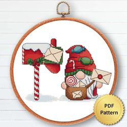 Christmas Gnome Cross Stitch Pattern, Easy Cute Gnome Ornaments Embroidery, Counted Cross Stitch Chart. 2 of 9