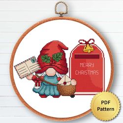 Christmas Gnome Cross Stitch Pattern, Easy Cute Gnome Ornaments Embroidery, Counted Cross Stitch Chart. 3 of 9
