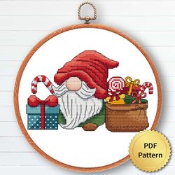 Christmas Gnome Cross Stitch Pattern, Easy Cute Gnome Ornaments Embroidery, Counted Cross Stitch Chart. 4 of 9