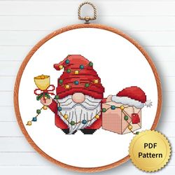Christmas Gnome Cross Stitch Pattern, Easy Cute Gnome Ornaments Embroidery, Counted Cross Stitch Chart. 6 of 9