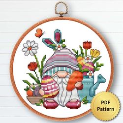 Easter Gnome Cross Stitch Pattern, Easy For Beginners, Easter Ornament Embroidery 1 of 6