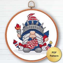 USA Patriot Gnome Cross Stitch Pattern, Easy Cute 4th July, America Independence, Embroidery, Counted Chart, 1 of 6