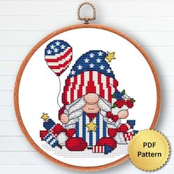 USA Patriot Gnome Cross Stitch Pattern, Easy Cute 4th July, America Independence, Embroidery, Counted Chart, 2 of 6